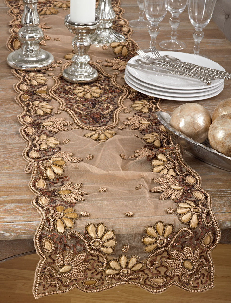 Gold Beaded Runner 16" x 72"