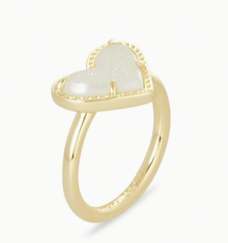 Ari Heart Gold Ring Iridescent Drusy