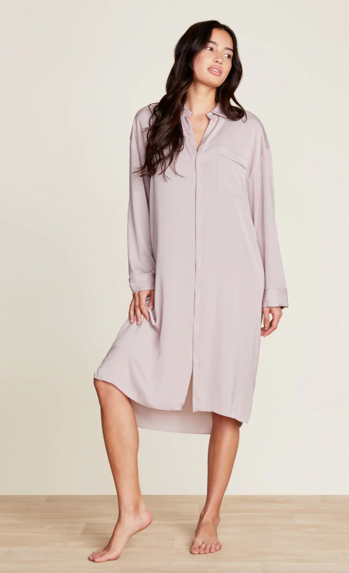 Washed Satin Piped Nightshirt