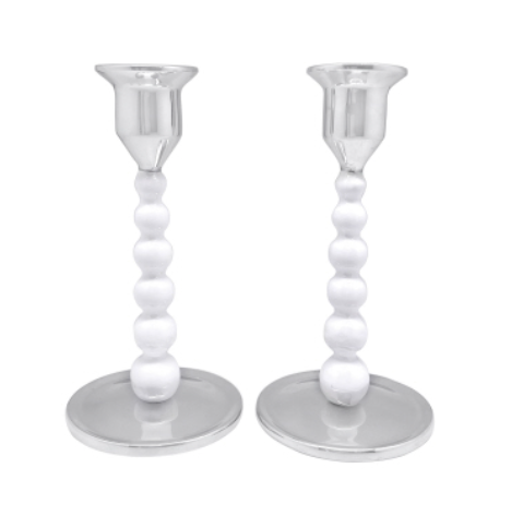 White Pearled Small Candlestick Set 2308W