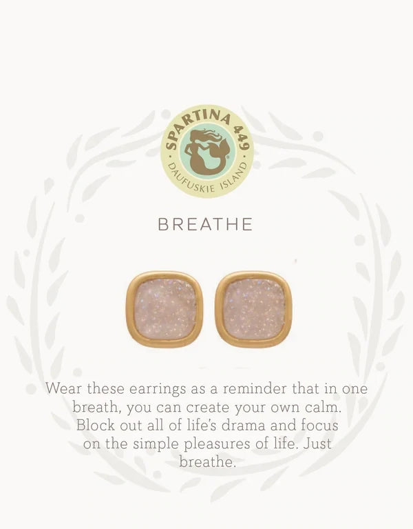 SLV Breathe/Cream Druzy Gold Studs