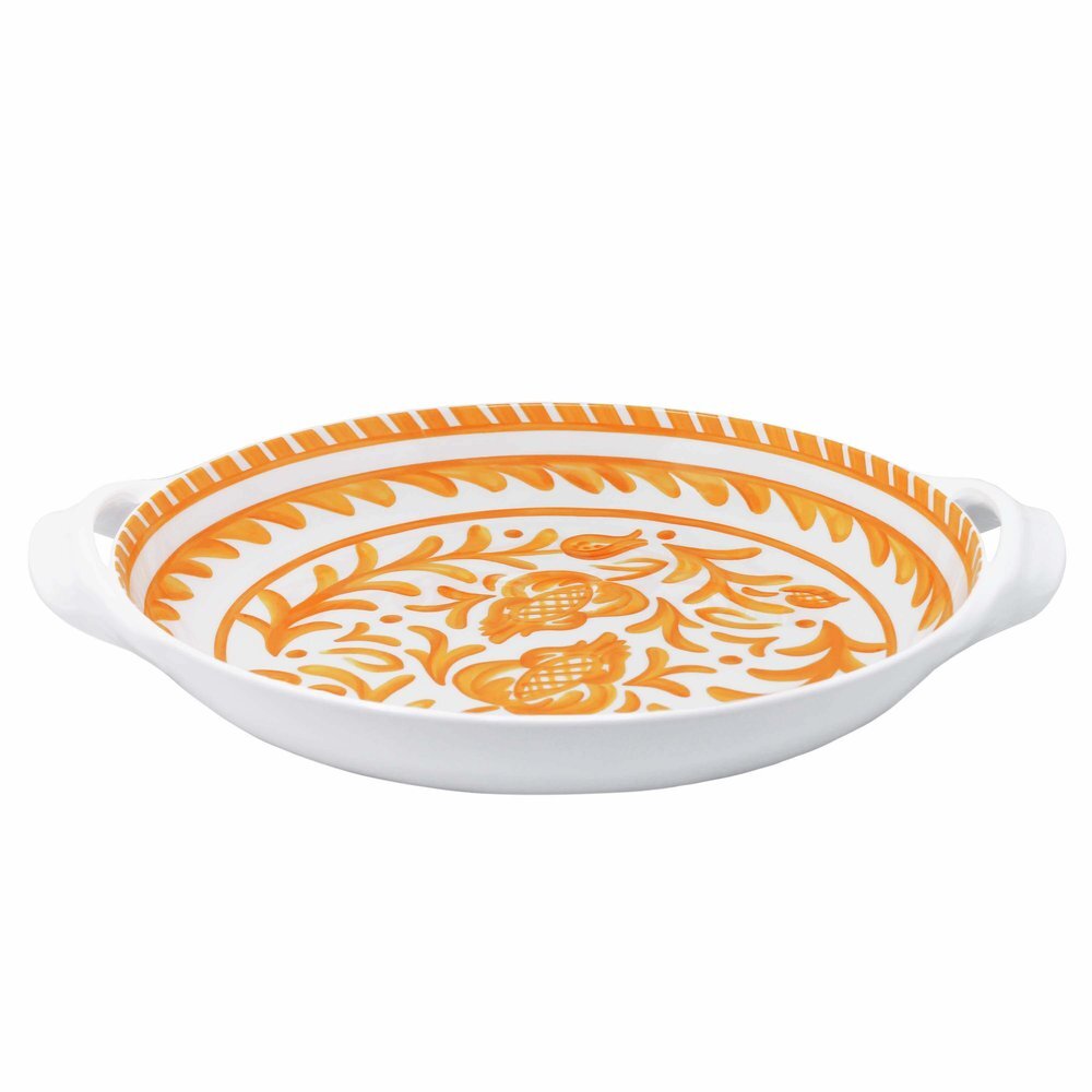 Sicily Orange Large Shallow Handled Bowl
