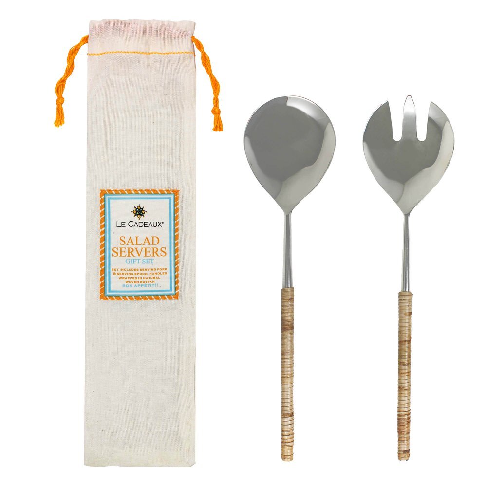 Salad Servers with Rattan Handle