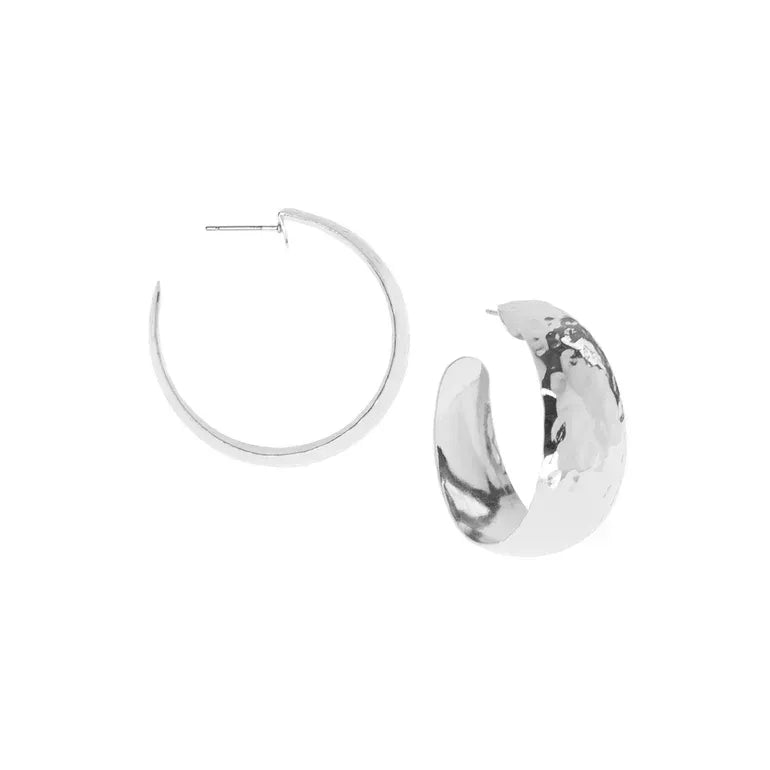 Silver Large Hammered Post Hoop