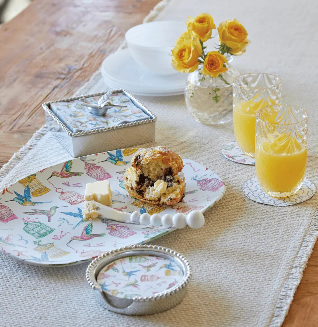 Hummingbird & Birdcages Beaded Coaster Set