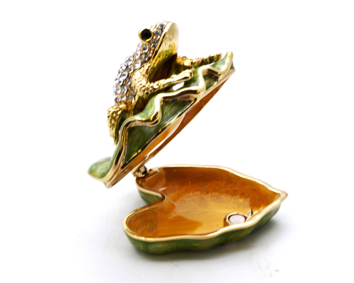 Bejeweled Frog on Lily Pad Trinket Box
