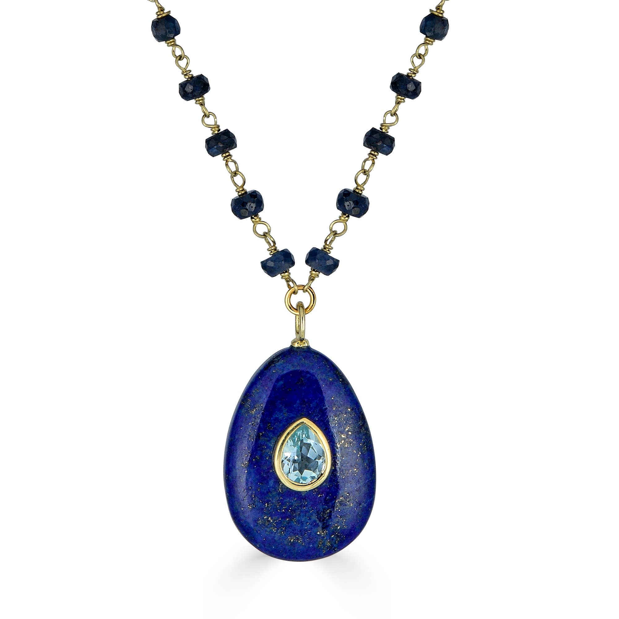 pln73 Blue Lapis Pendant Necklace with Aqua Accent