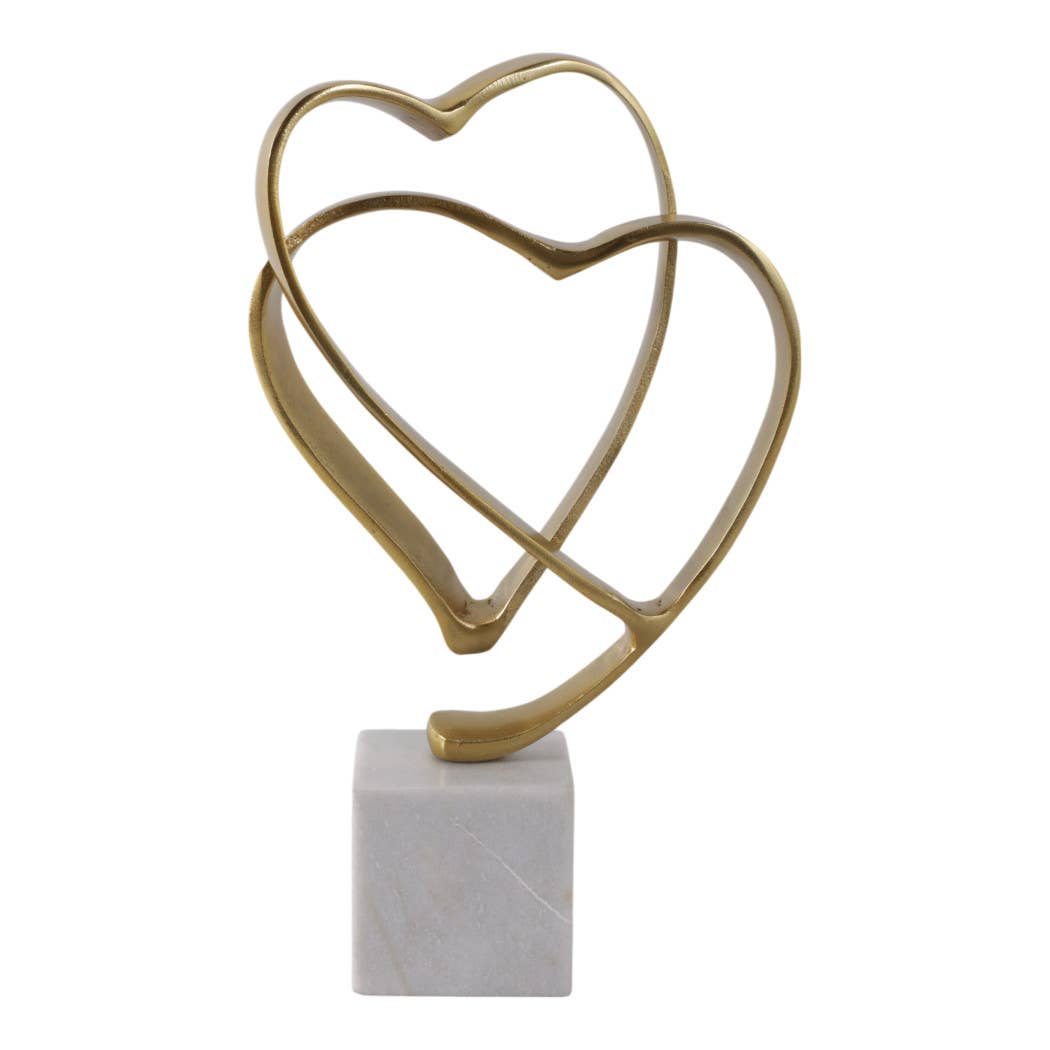 Gold Double Heart Sculpture on Marble Base