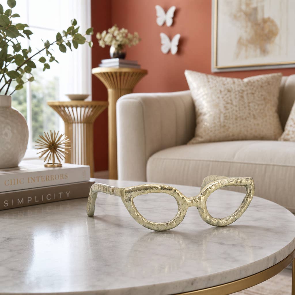 Gold Metal Cat Eye Glasses Sculpture