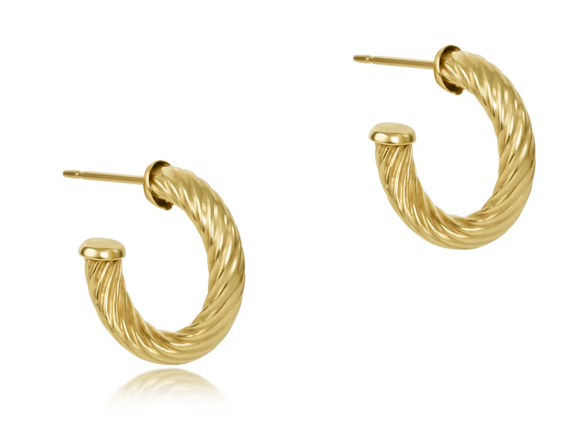 Round Gold .5in Post Hoop 4mm TEXTURED Twist