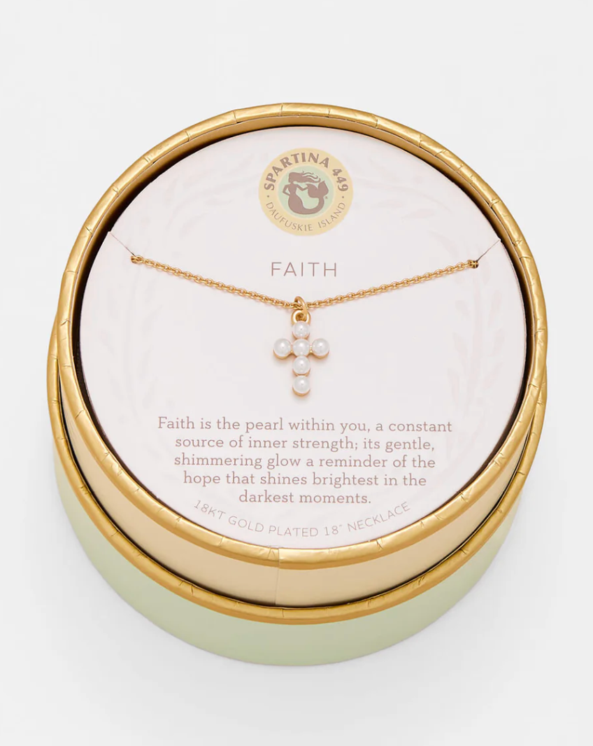 SLV Faith/Pearl Cross Necklace Gold