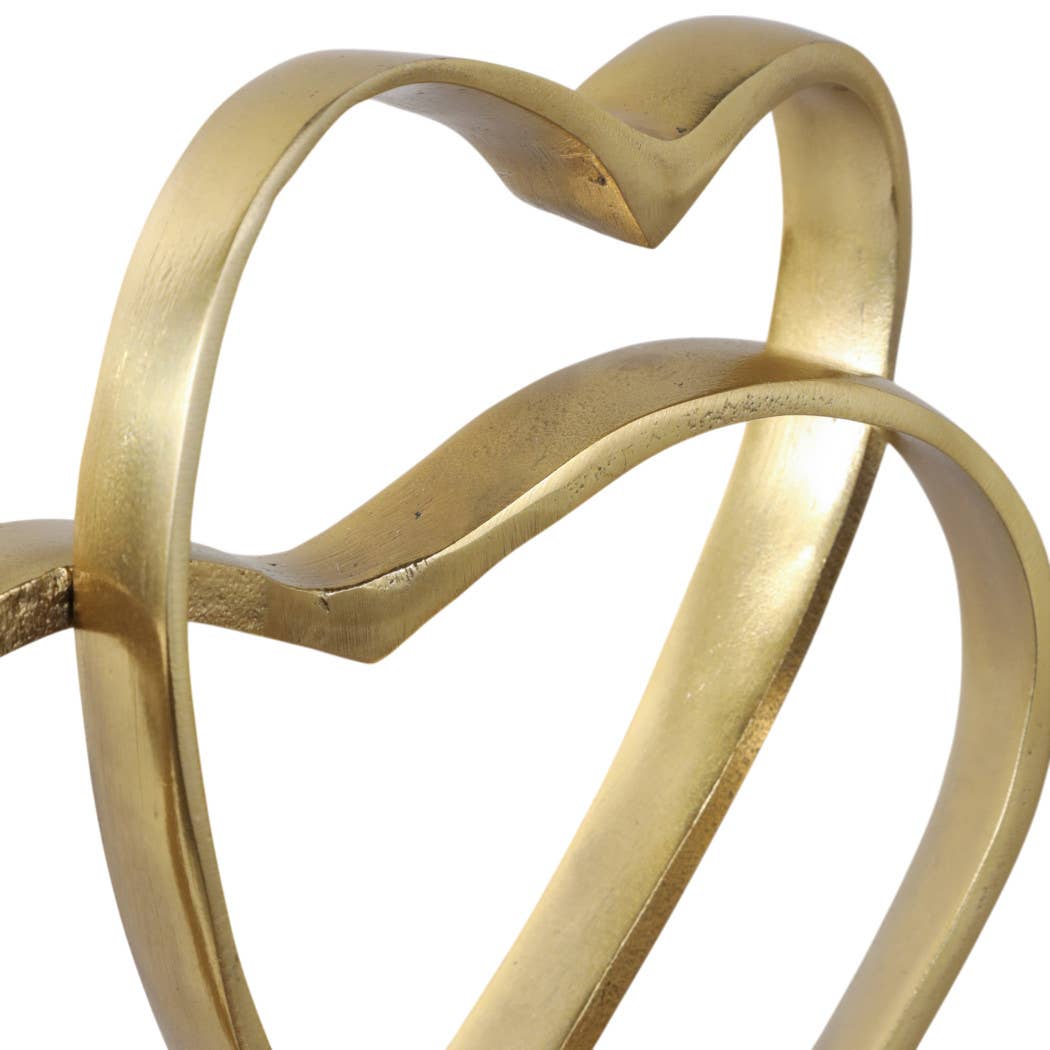 Gold Double Heart Sculpture on Marble Base