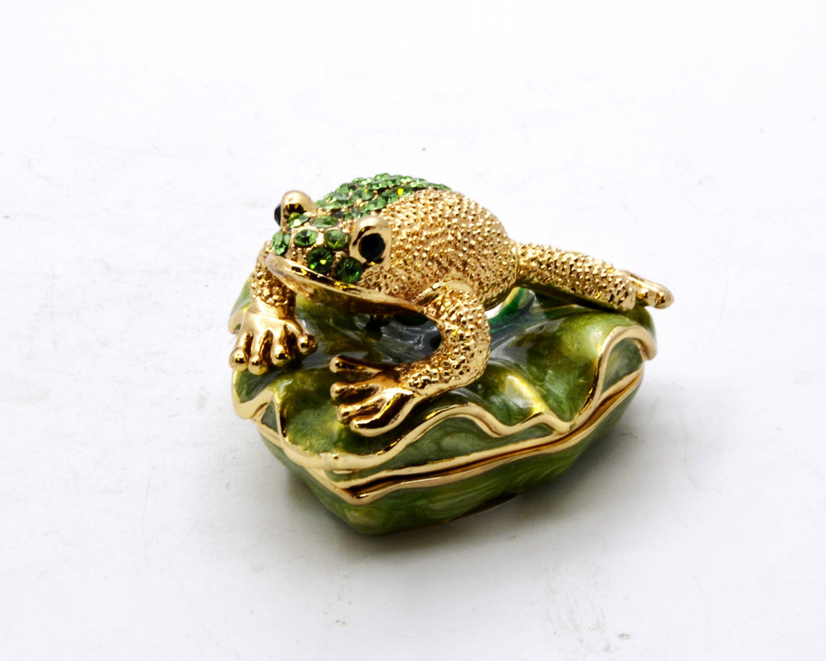 Bejeweled Frog on Lily Pad Trinket Box