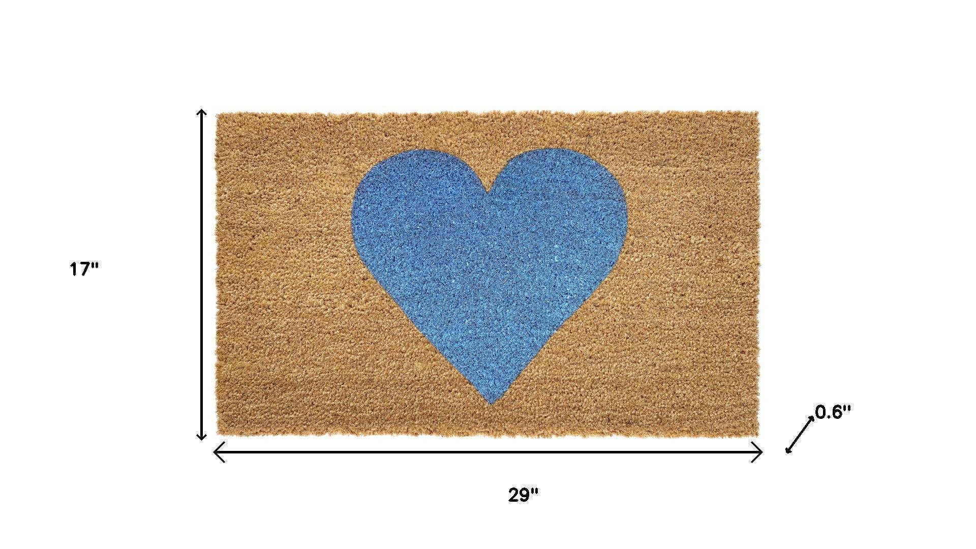 Brown And Blue Heart Outdoor Coir Door Mat