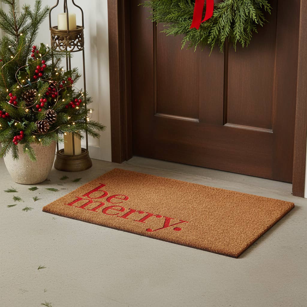 Brown And Red Christmas Outdoor Coir Door Mat