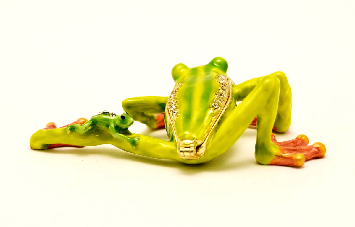 Leaping Frog with Baby Trinket Box