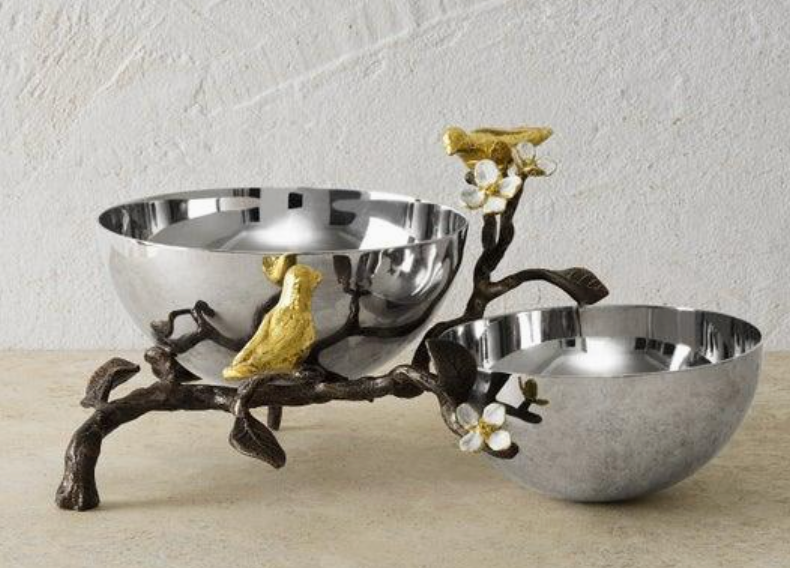 Lovebirds Silver & Gold Double Dish