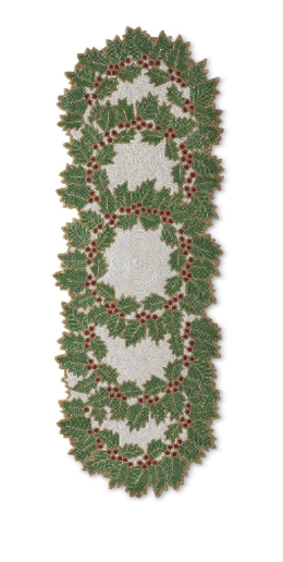 36in Holly Wreaths Table Runner