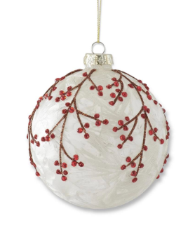 Frosted White Red Berry Ornament