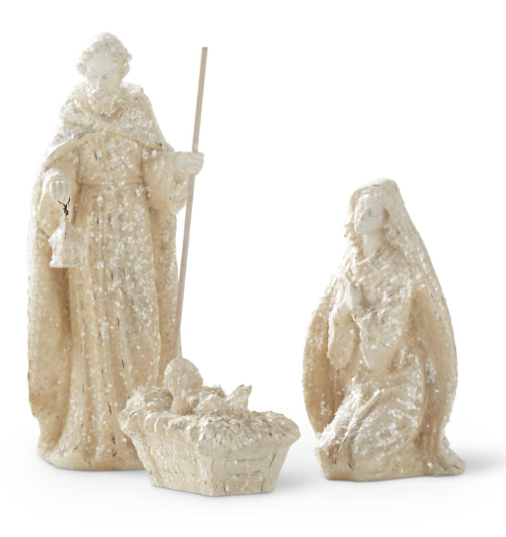 S/3 White Glitter Nativity Set