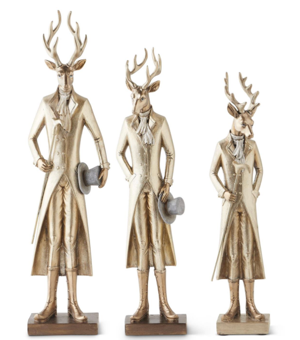 Gold Standing Deer w/Walking Stick or Hat