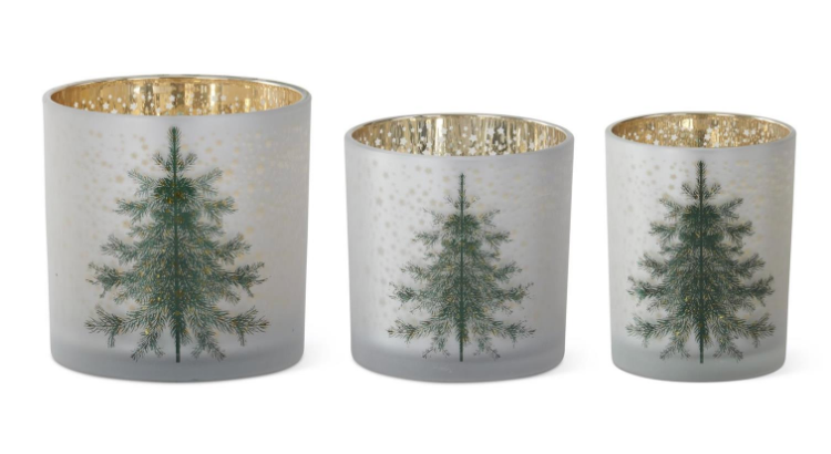 Frosted White Glass Christmas Tree Hurricane
