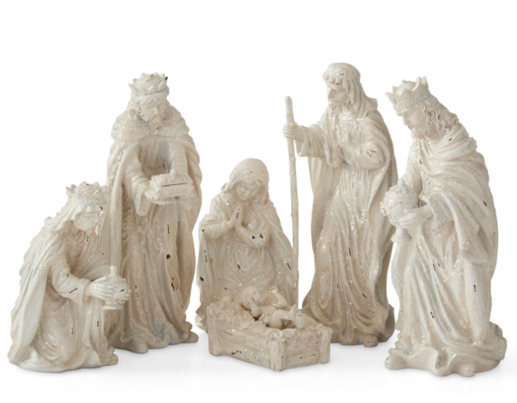 S/6 White Glittered Nativity Figures