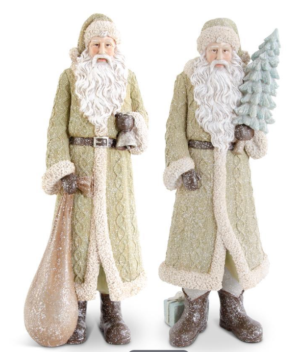 Glittered Resin Santas in Olive Green