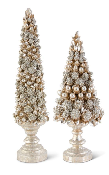 Resin Champagne Glittered Pinecone & Acorn Tree