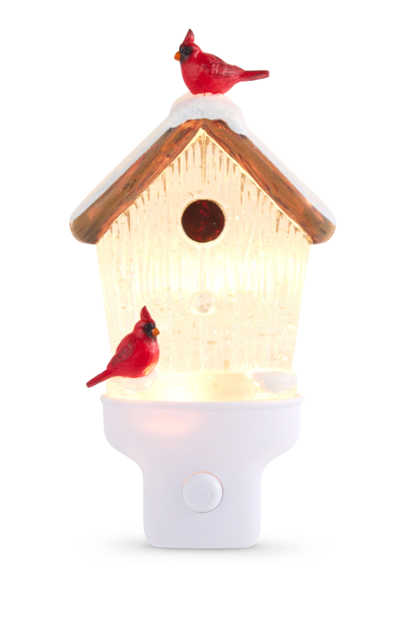 6.5" Swirling Glitter Birdhouse with Cardinal Night Light