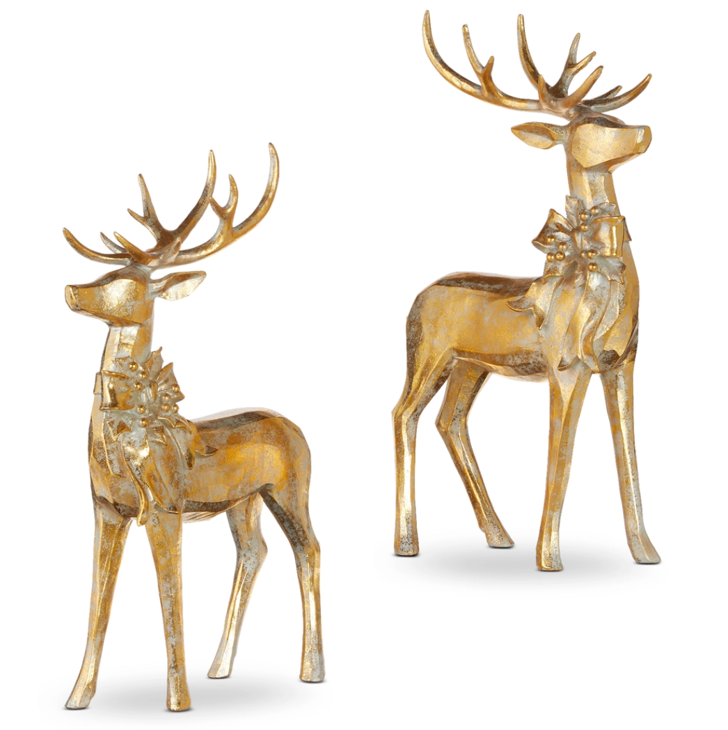16.75in Aged Gold Deer with Bow