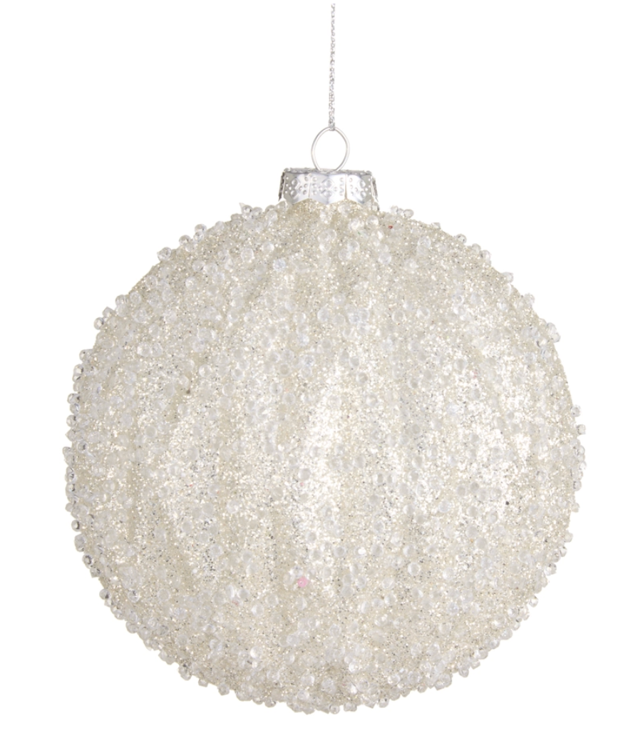 5" White Sugared Ball Ornament