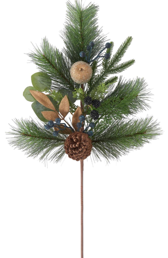 28in Mixed Pine Stem w/Gold Leaves, Apples & Blueberries