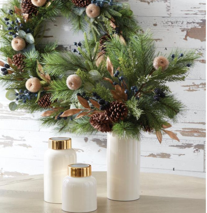 28in Mixed Pine Stem w/Gold Leaves, Apples & Blueberries
