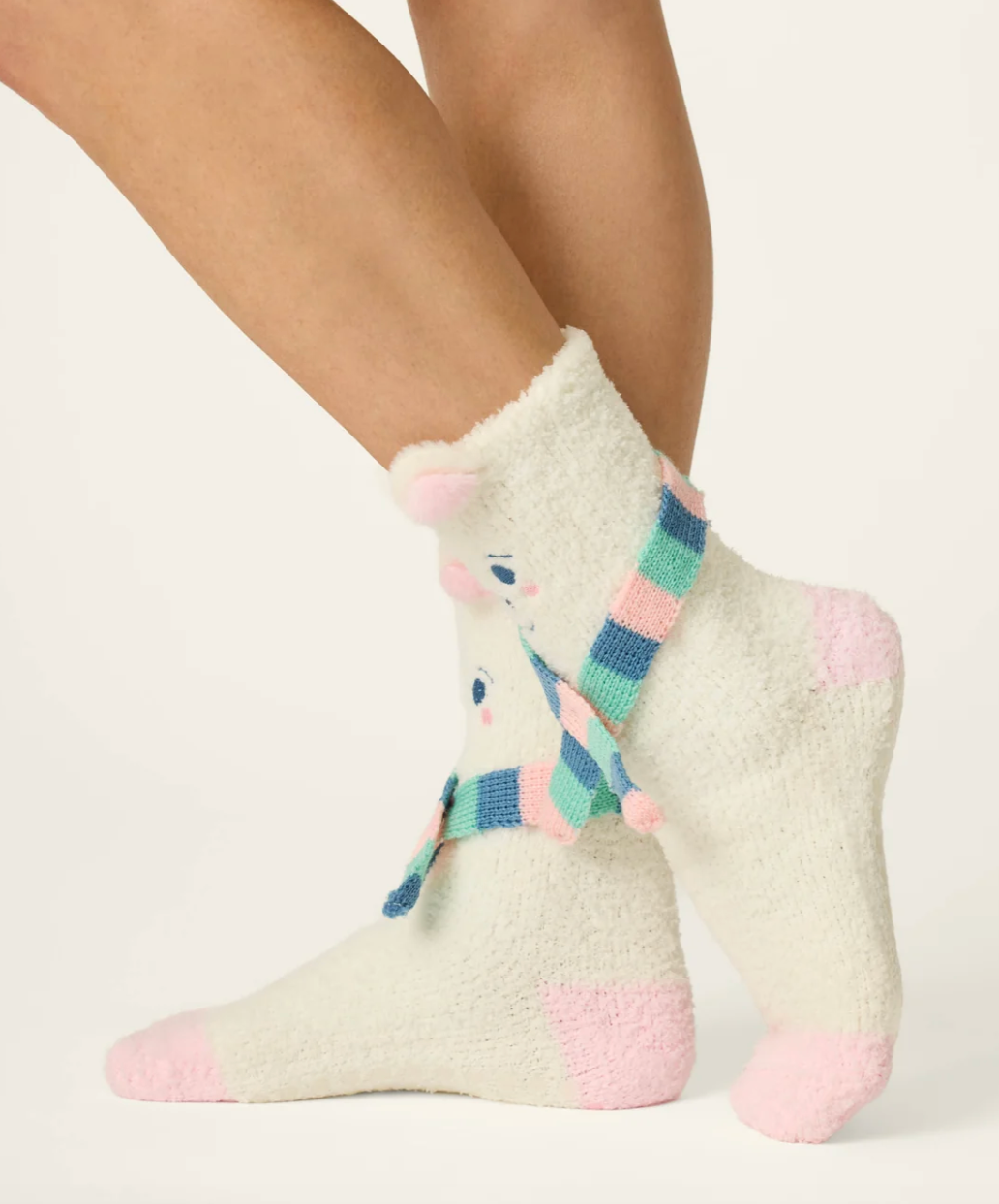 Cozy Crew Socks with Grippers – Polar Bear (Ivory)