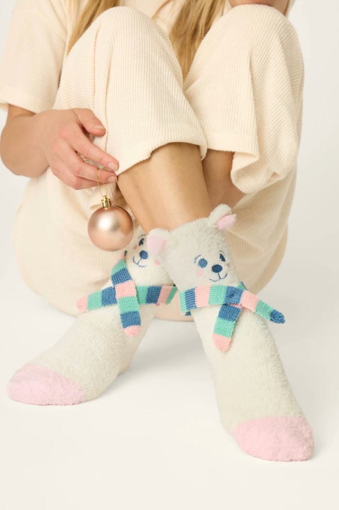 Cozy Crew Socks with Grippers – Polar Bear (Ivory)