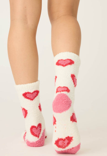 Cozy Crew Socks with Grippers – Brunch Club Hearts (Ivory)