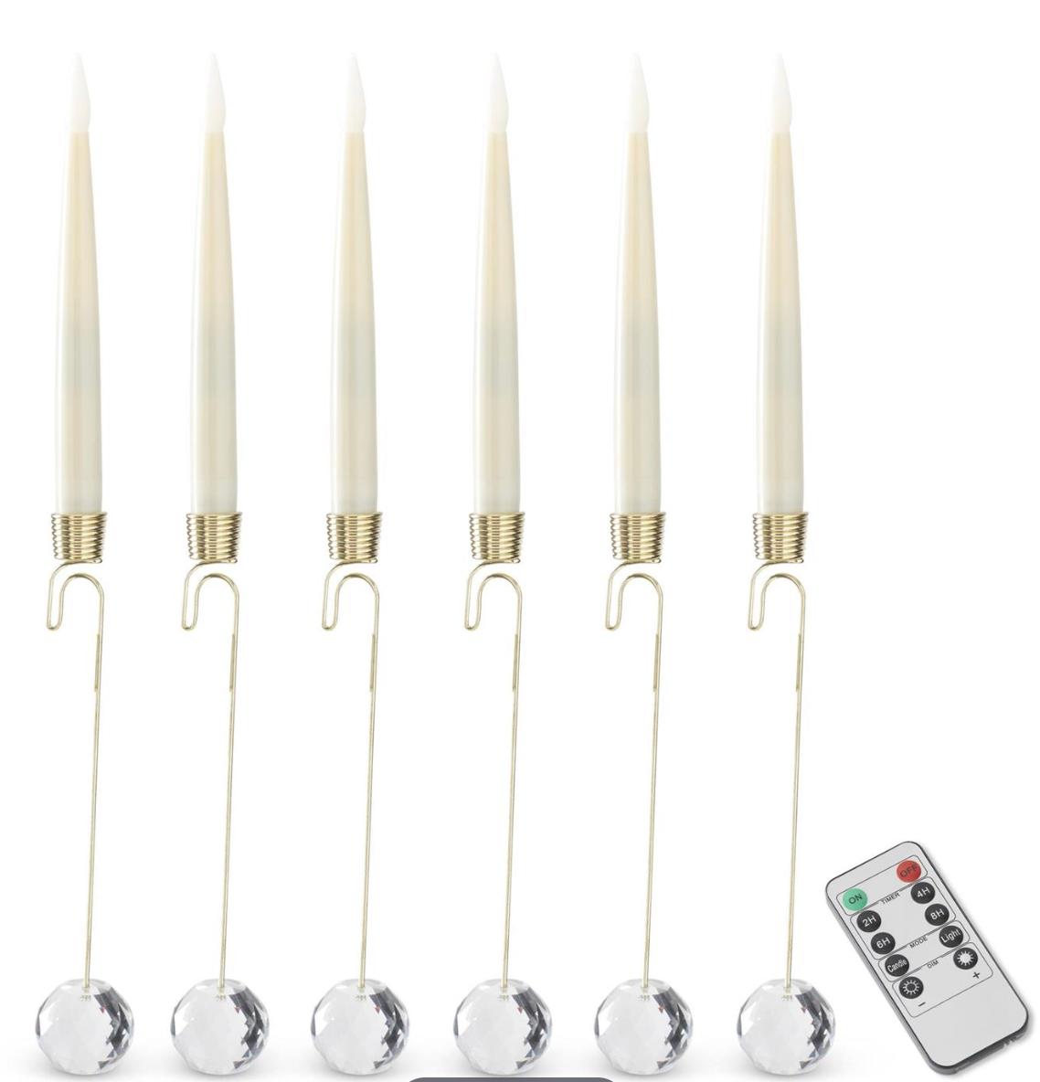 S/6 Cream Glass LED Candle Ornaments w/Remote