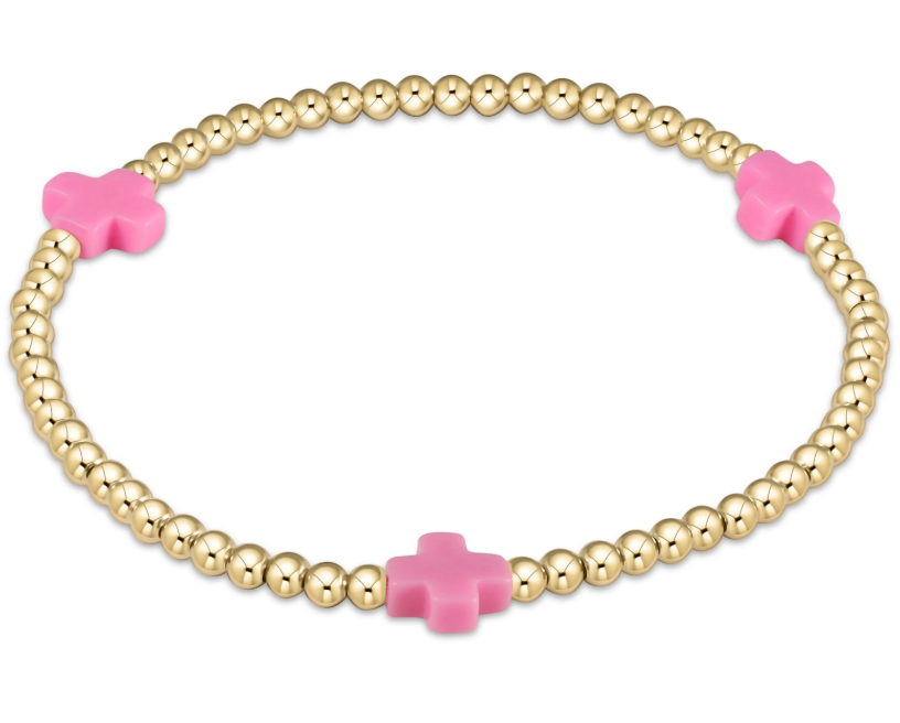 EGirl Signature Cross Gold 3mm Bracelet Bright Pink