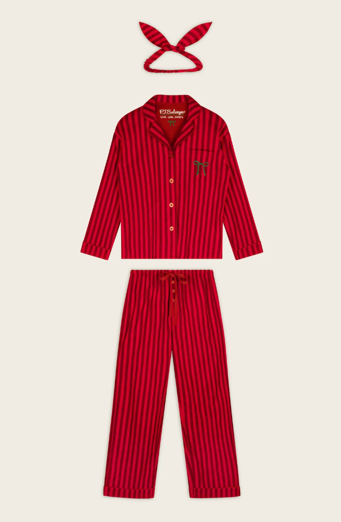 PJ Set Bow Icon 3-Piece Long Sleeve Flannel Pajamas