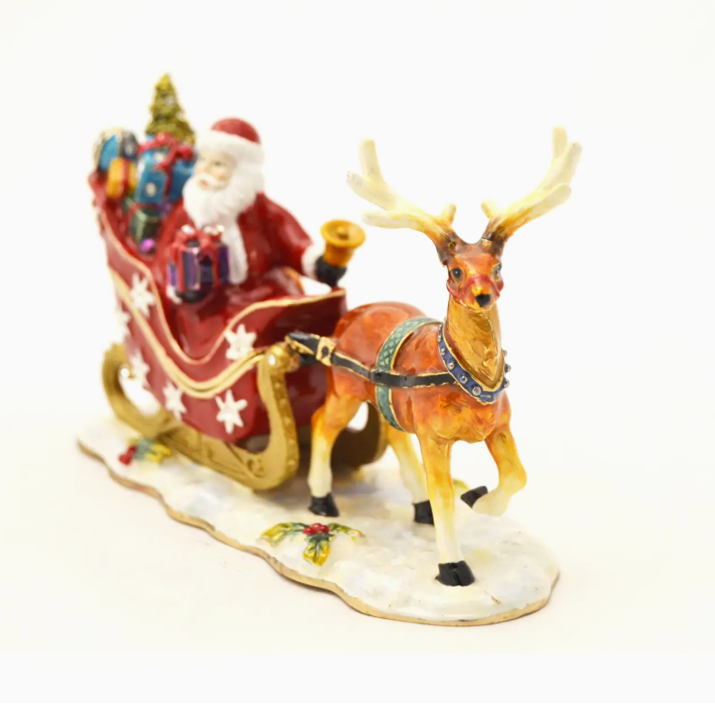 Santa on Sleigh with Reindeer Trinket Box