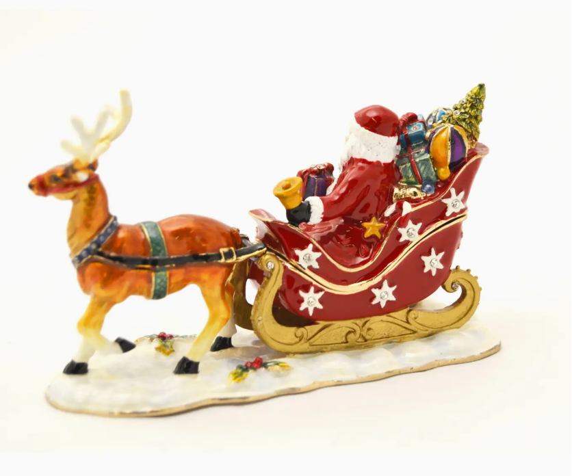 Santa on Sleigh with Reindeer Trinket Box
