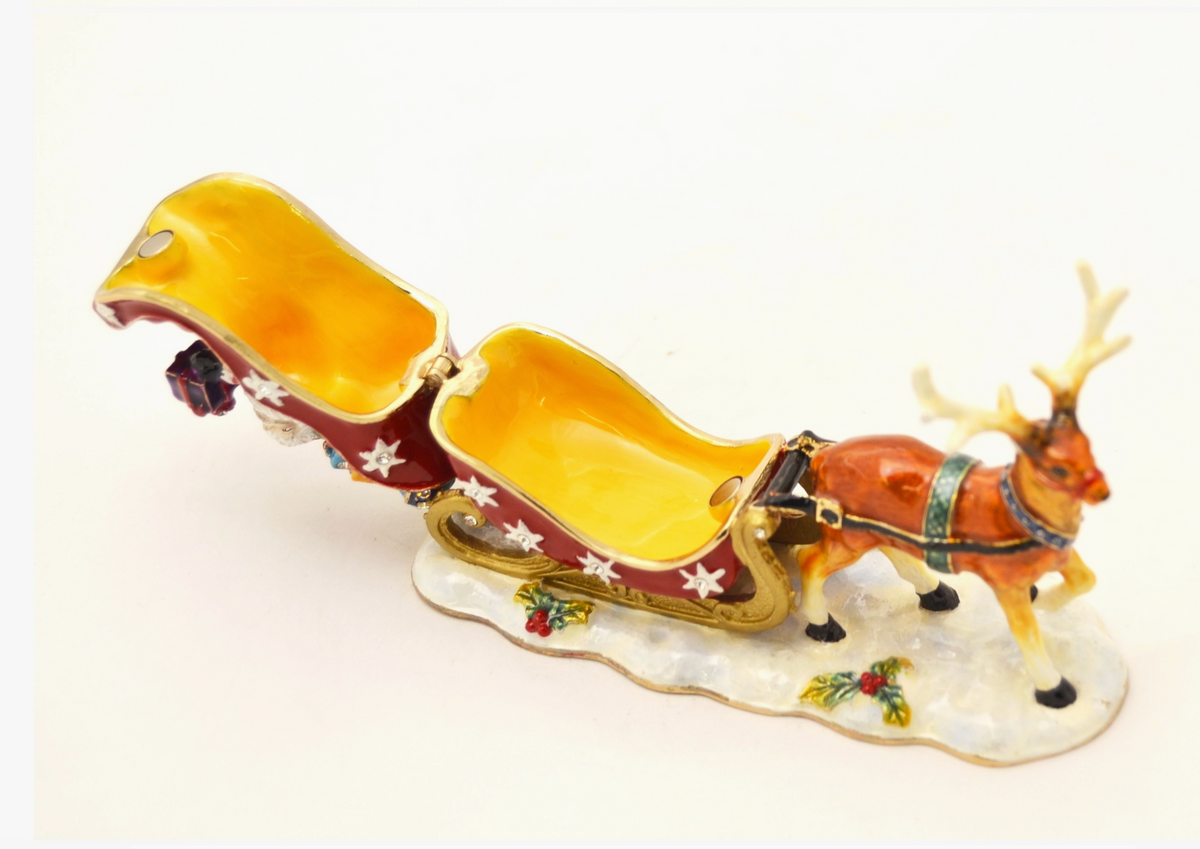 Santa on Sleigh with Reindeer Trinket Box