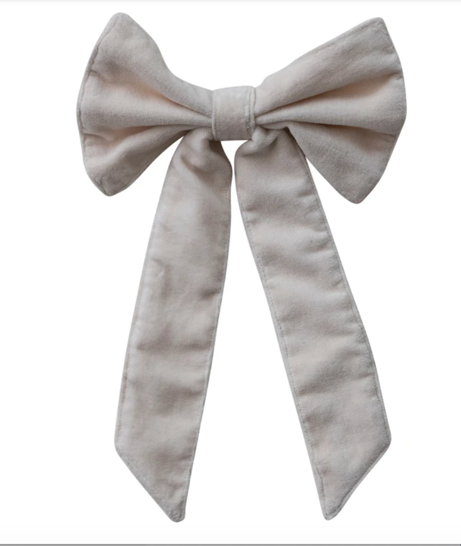 Cream Cotton Velvet Clip-on Bow