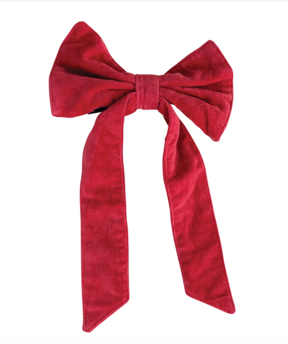 Red Cotton Velvet Clip-on Bow