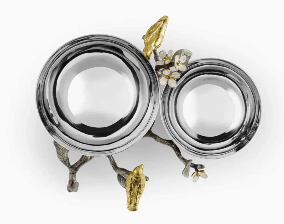 Lovebirds Silver & Gold Double Dish