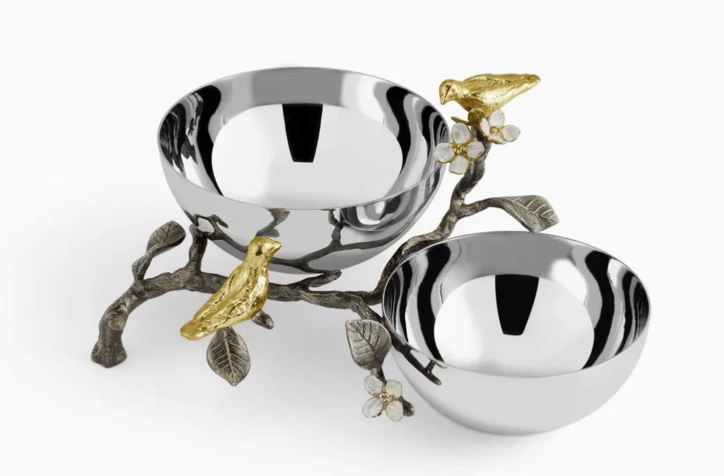 Lovebirds Silver & Gold Double Dish