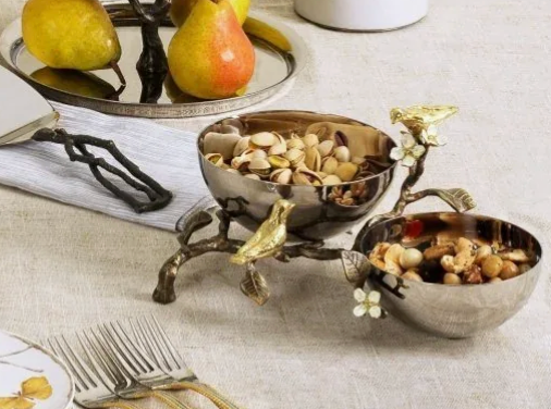 Lovebirds Silver & Gold Double Dish