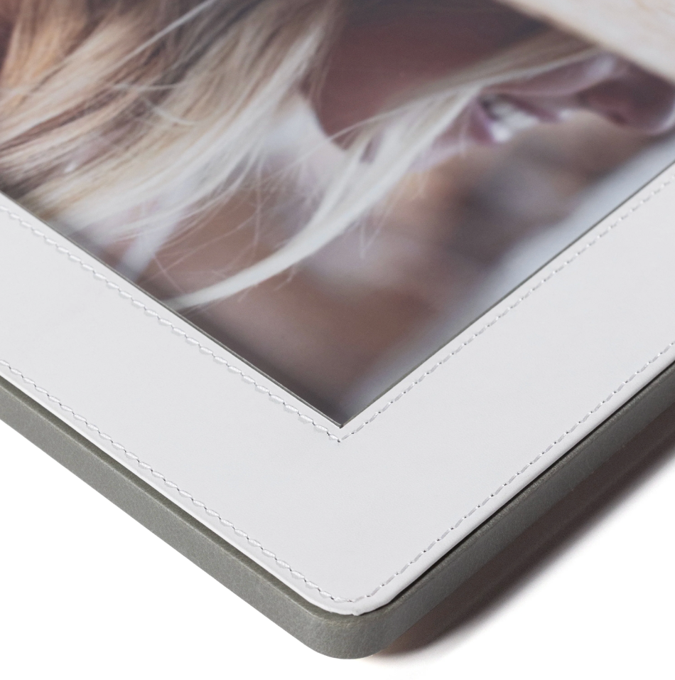 Nappa Leather Photo Frame White + Gray 8" x 10"