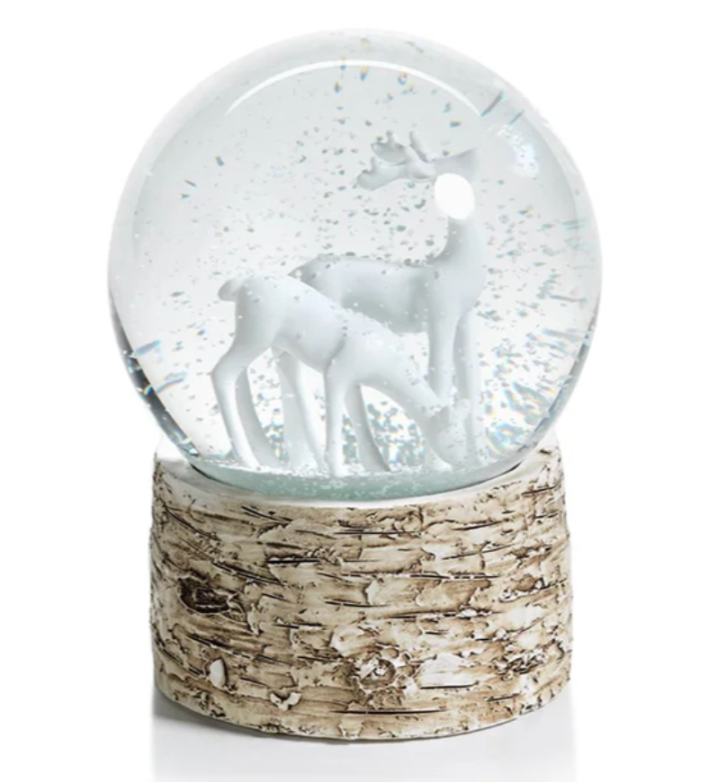 Snow Globe on Birch with Reindeer